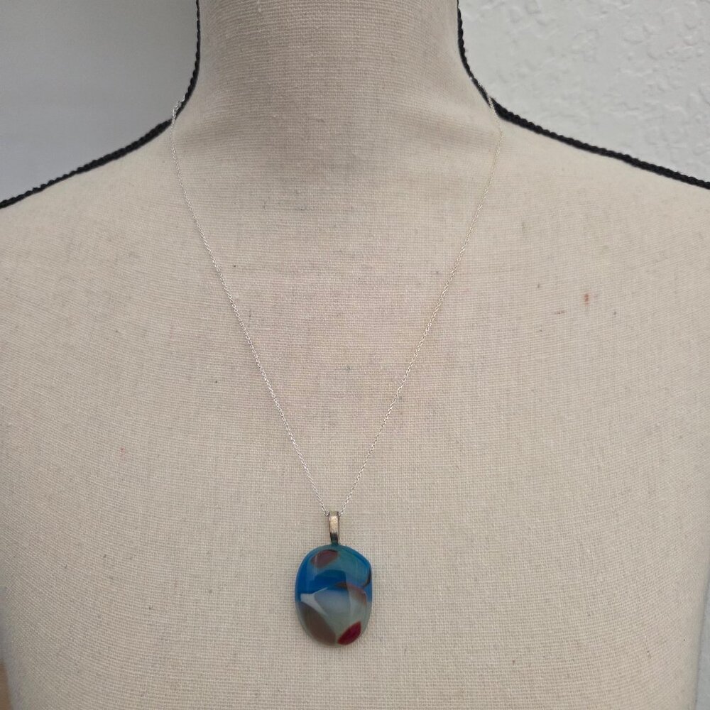 Pendant Necklace Colored Glass Silver Made in San Diego California Stone Womens